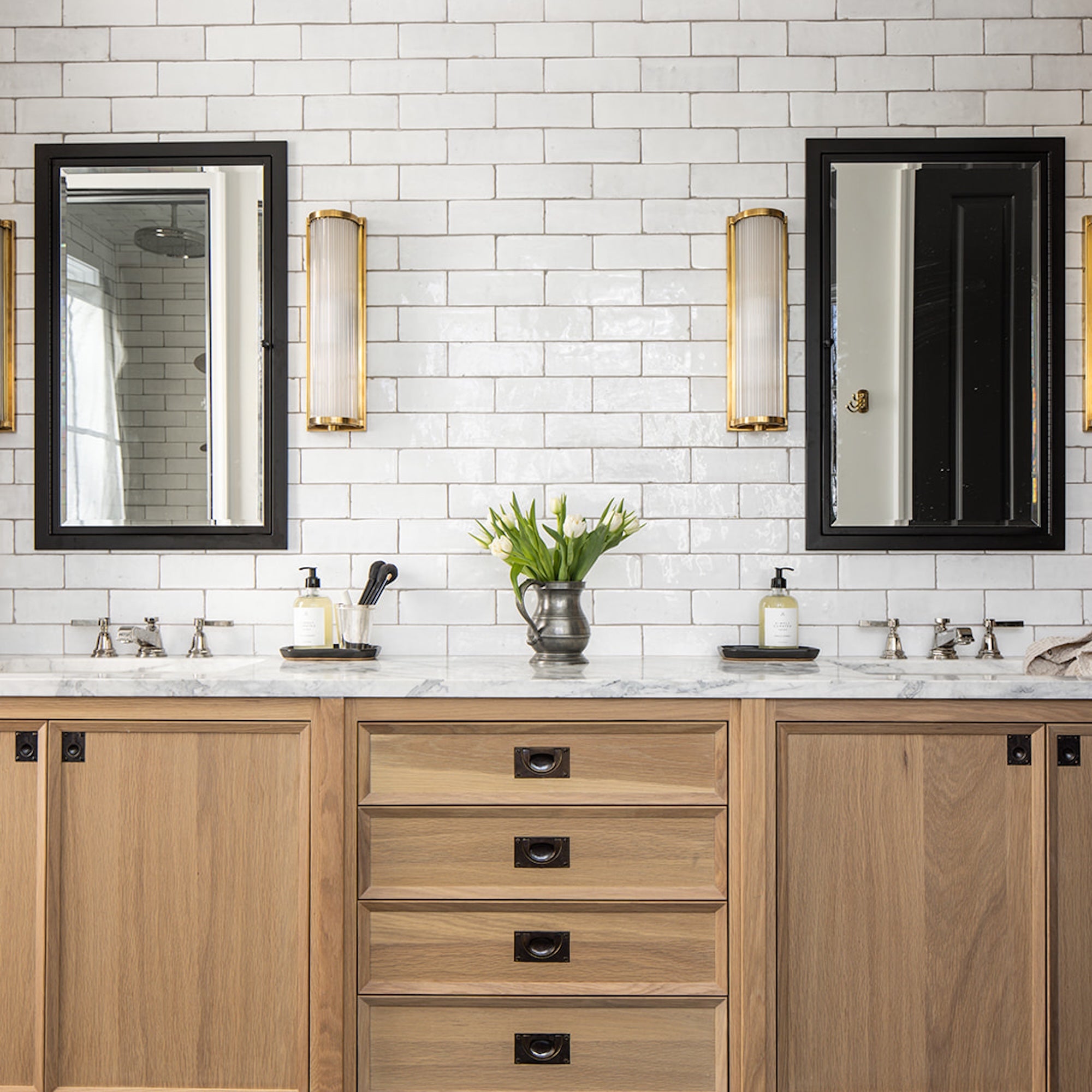 Visual Comfort Dresser Long Glass Rod Light in Hand-Rubbed Antique Brass with Frosted Glass Liner