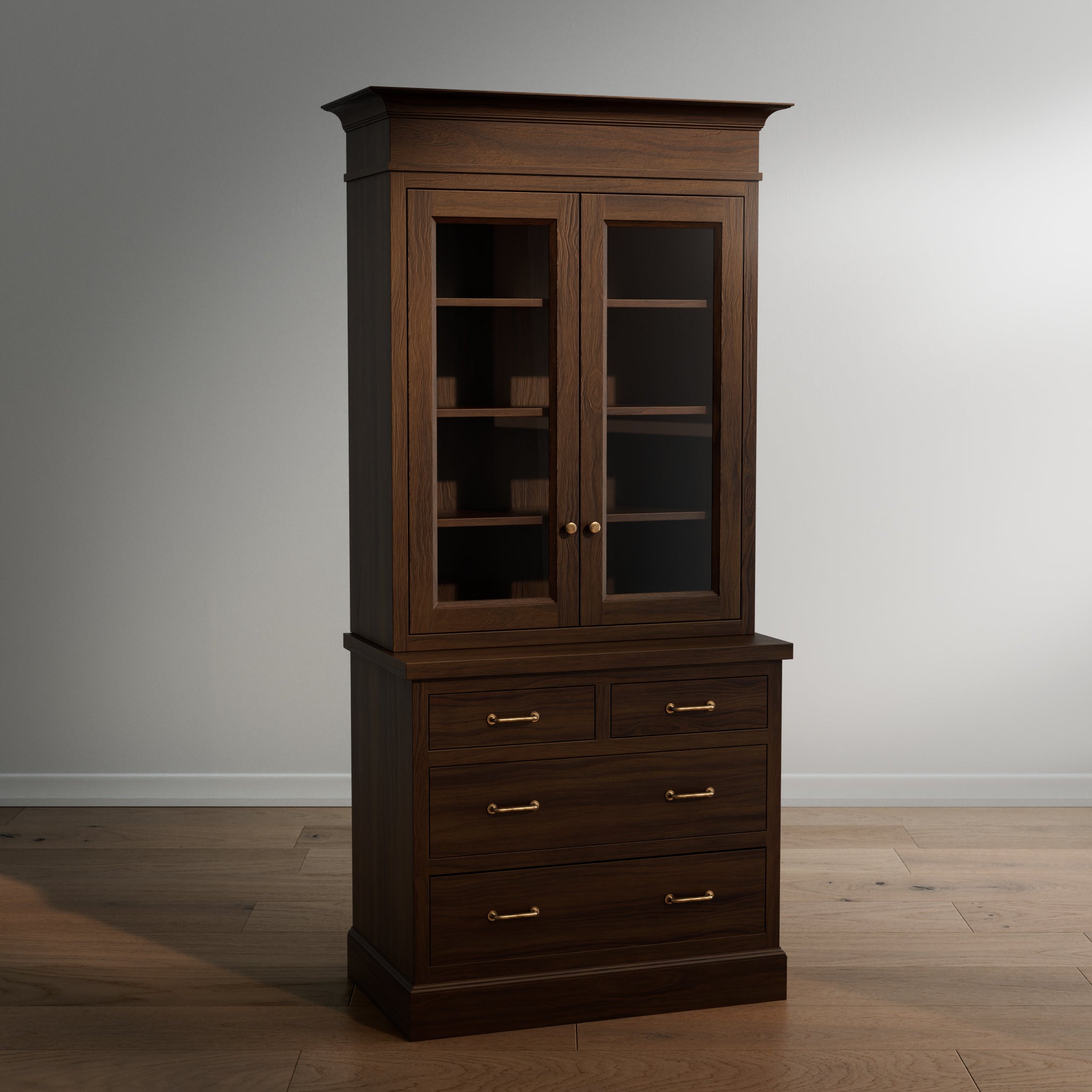 Madison Glass Hutch - 4 Drawer Base