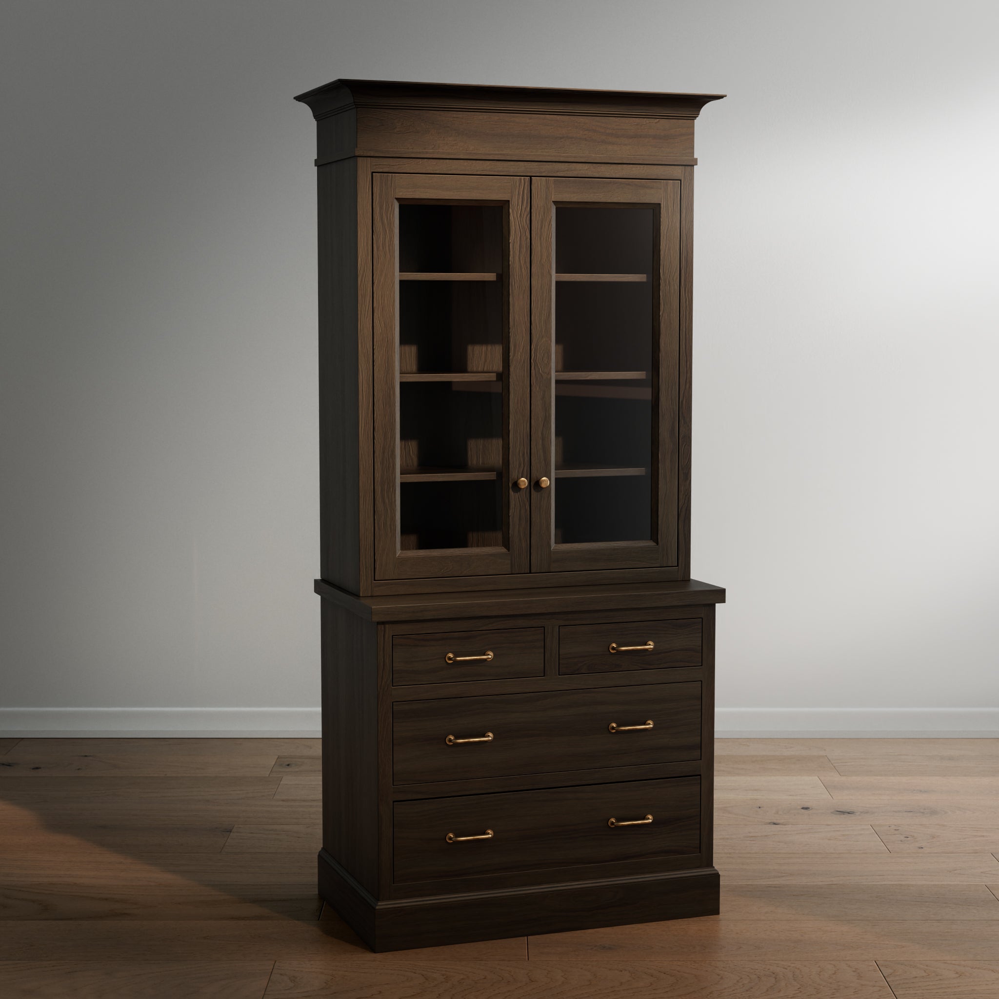 Madison Glass Hutch - 4 Drawer Base