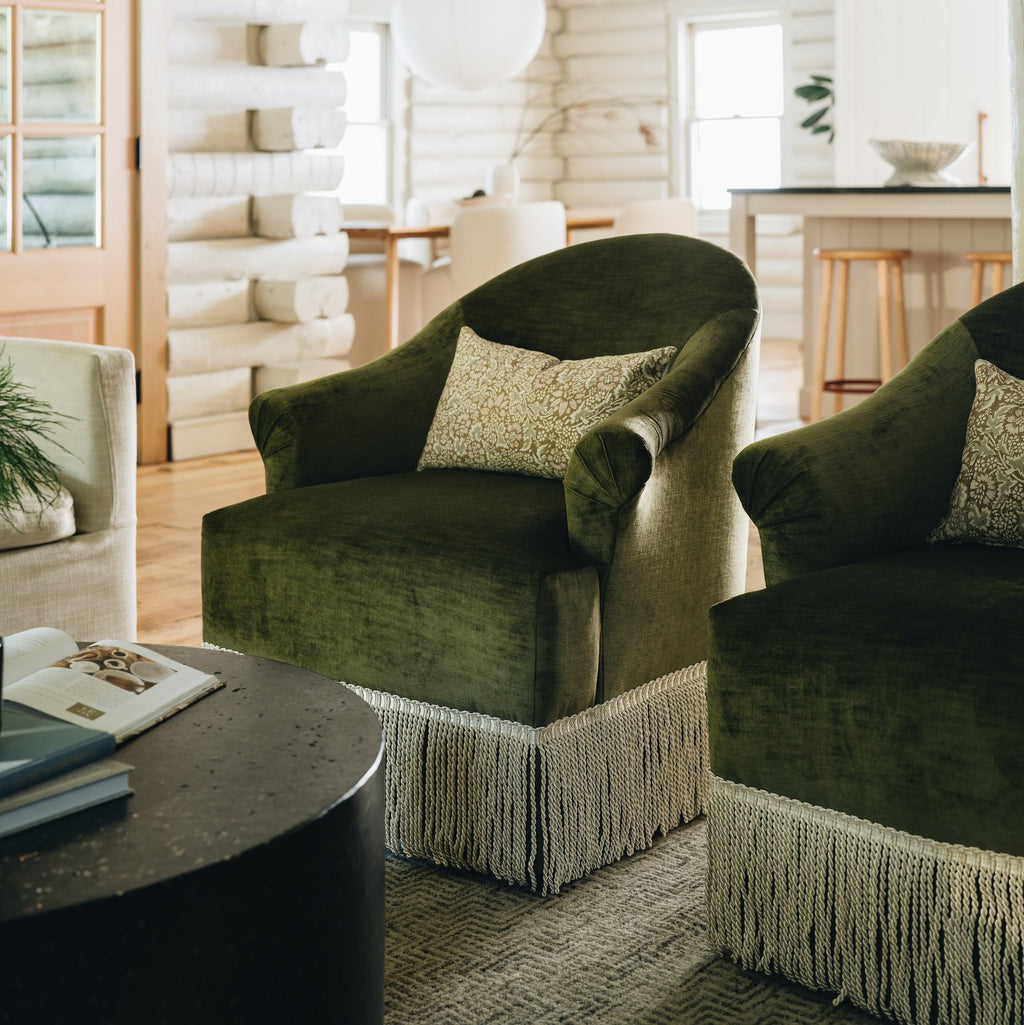 Marie Swivel Chair in Performance Velvet in Moss