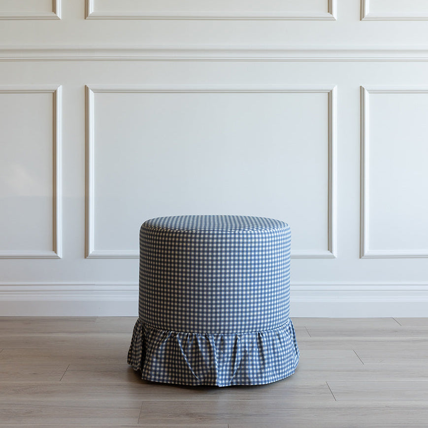 Bernadette Ottoman in Mini Gingham Denim