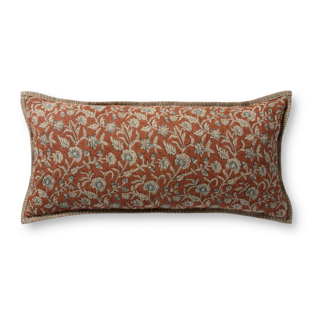 Loloi Linen Pillow in Brick Paisley