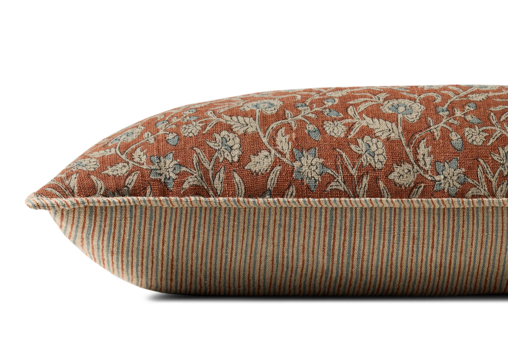 Loloi Linen Pillow in Brick Paisley