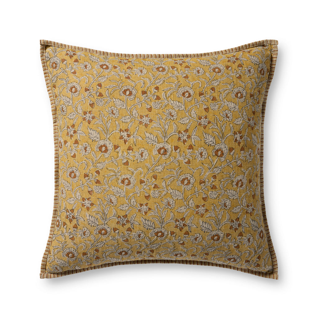 Loloi Linen Pillow in Gold Paisley