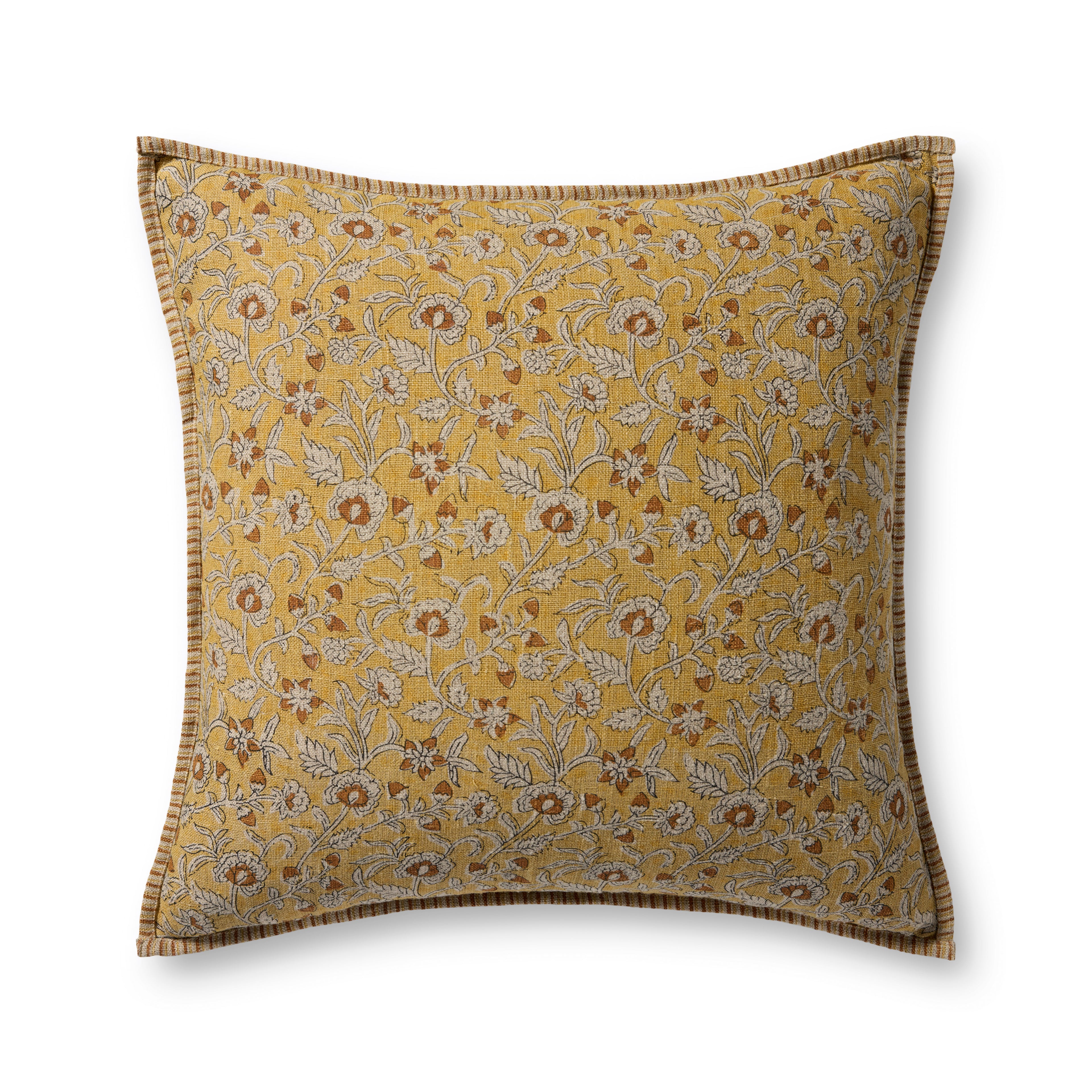 Loloi Linen Pillow in Gold Paisley