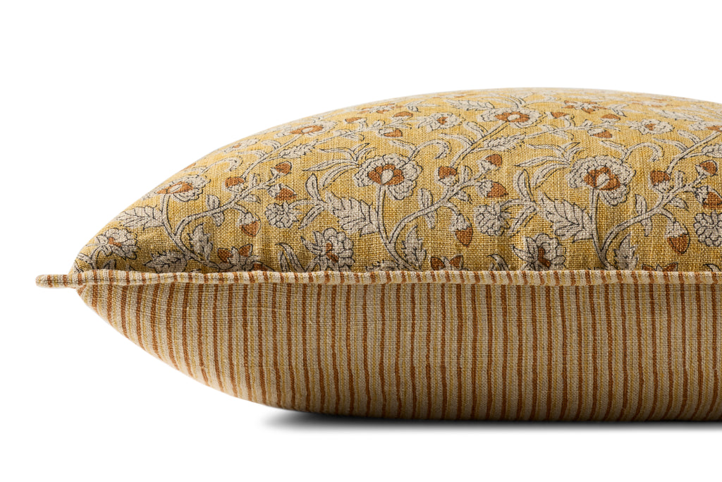 Loloi Linen Pillow in Gold Paisley