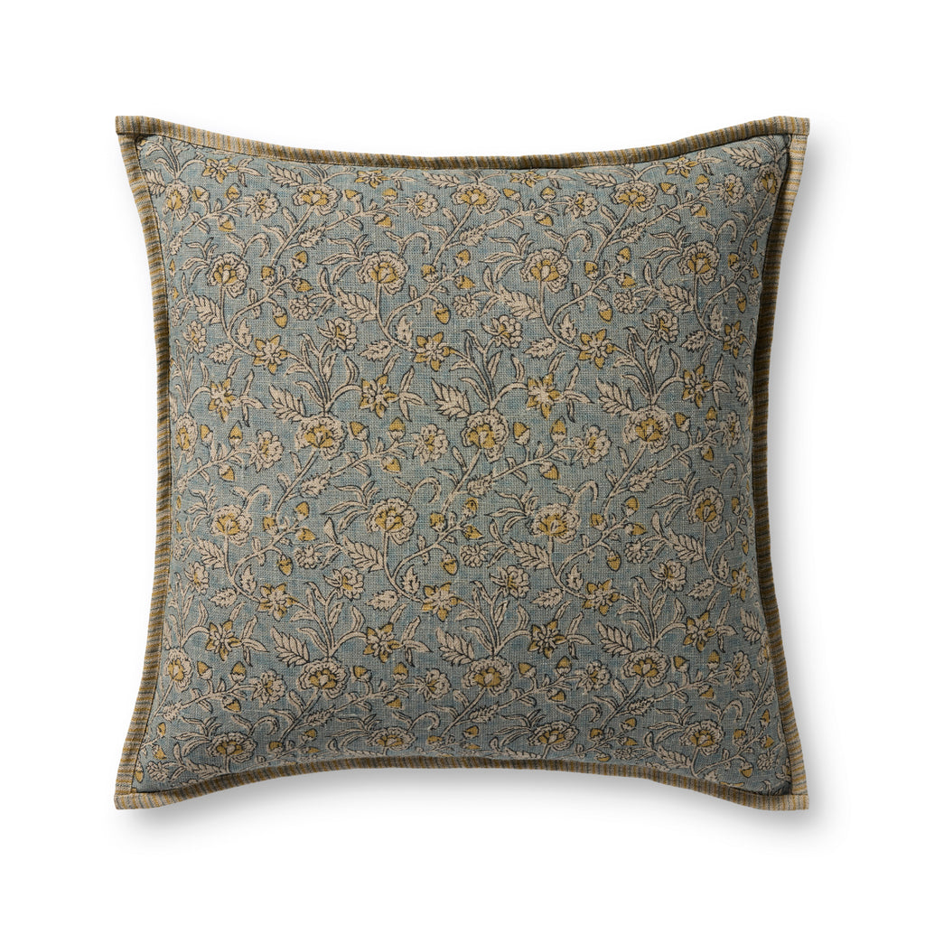 Loloi Linen Pillow in Blue Paisley