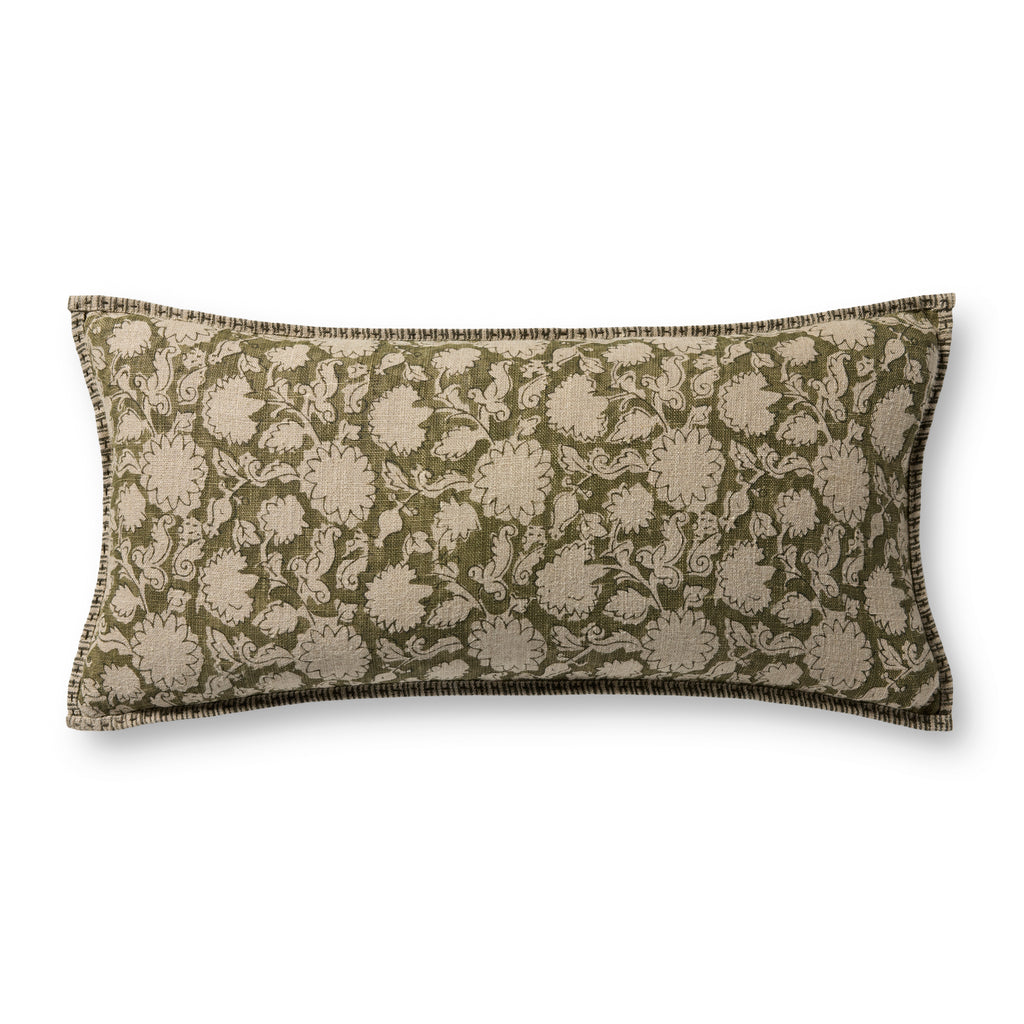 Loloi Linen Pillow in Olive Floral