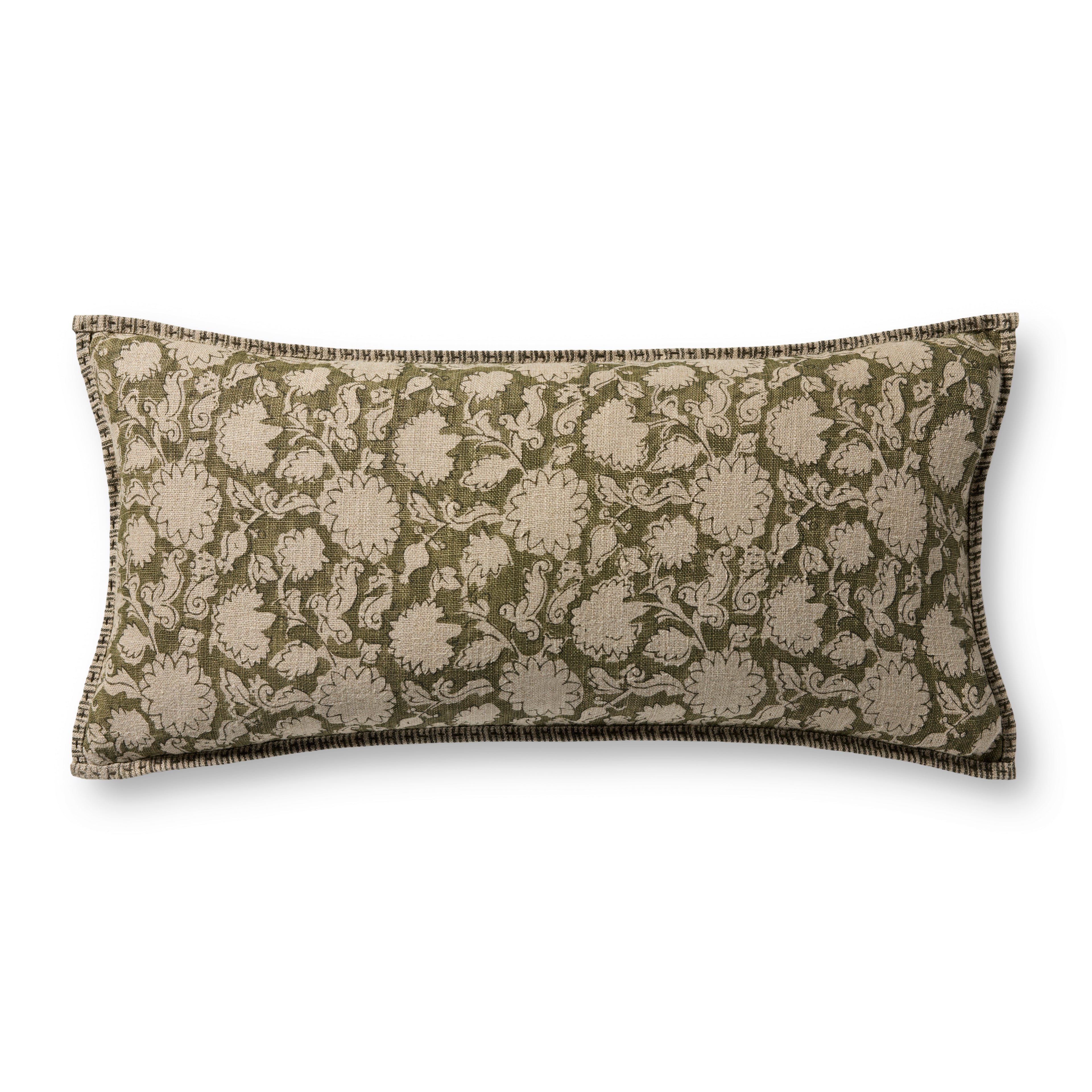 Loloi Linen Pillow in Olive Floral
