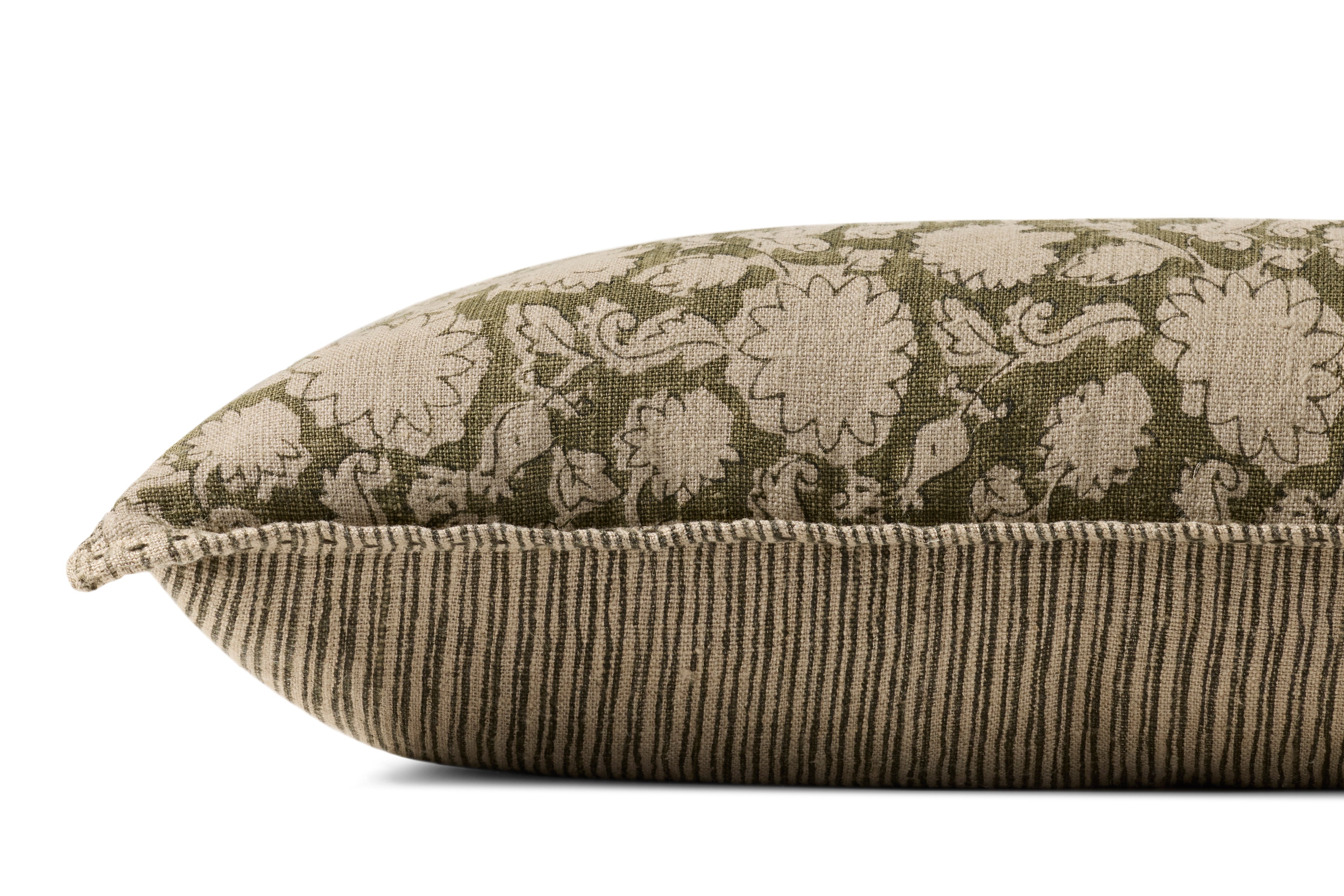 Loloi Linen Pillow in Olive Floral