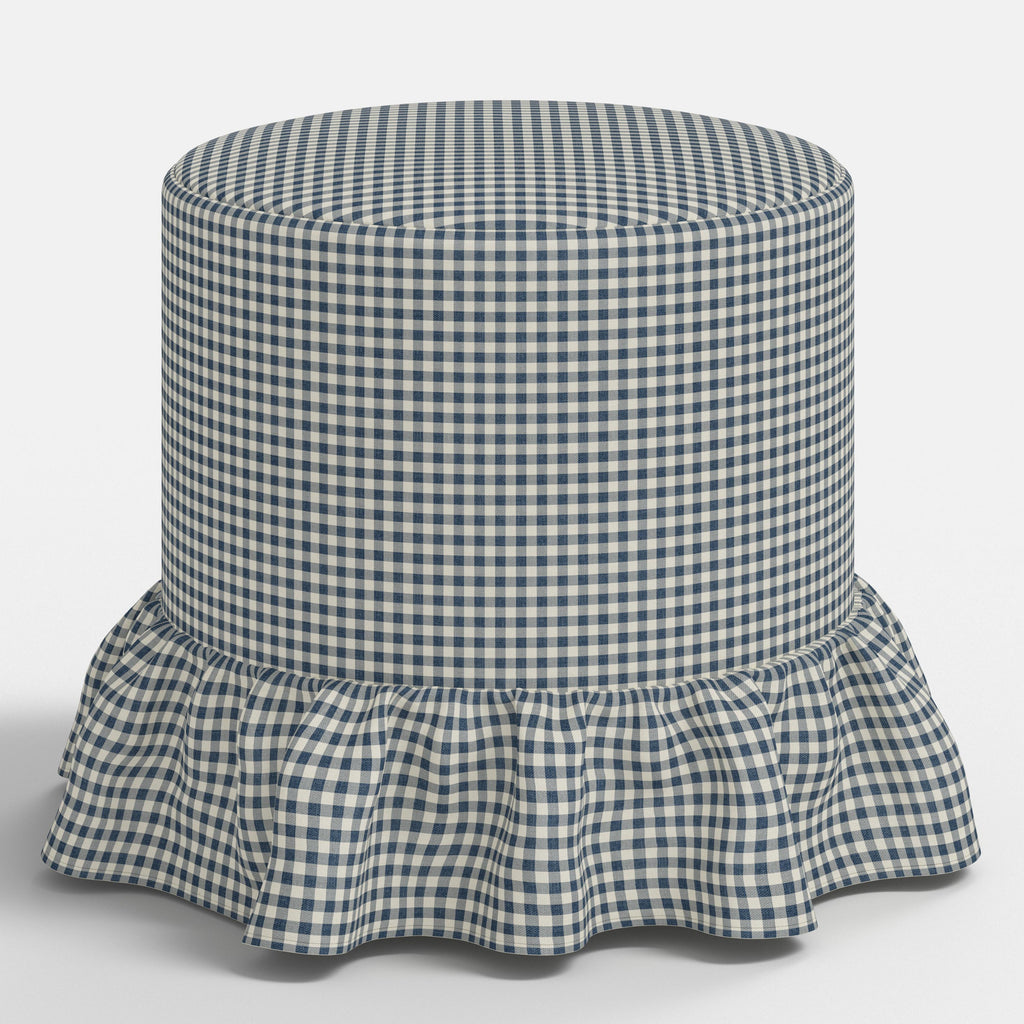 Bernadette Ottoman in Mini Gingham Denim