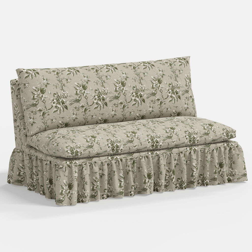 Thelma Settee in Michigan Bird Toile Olive