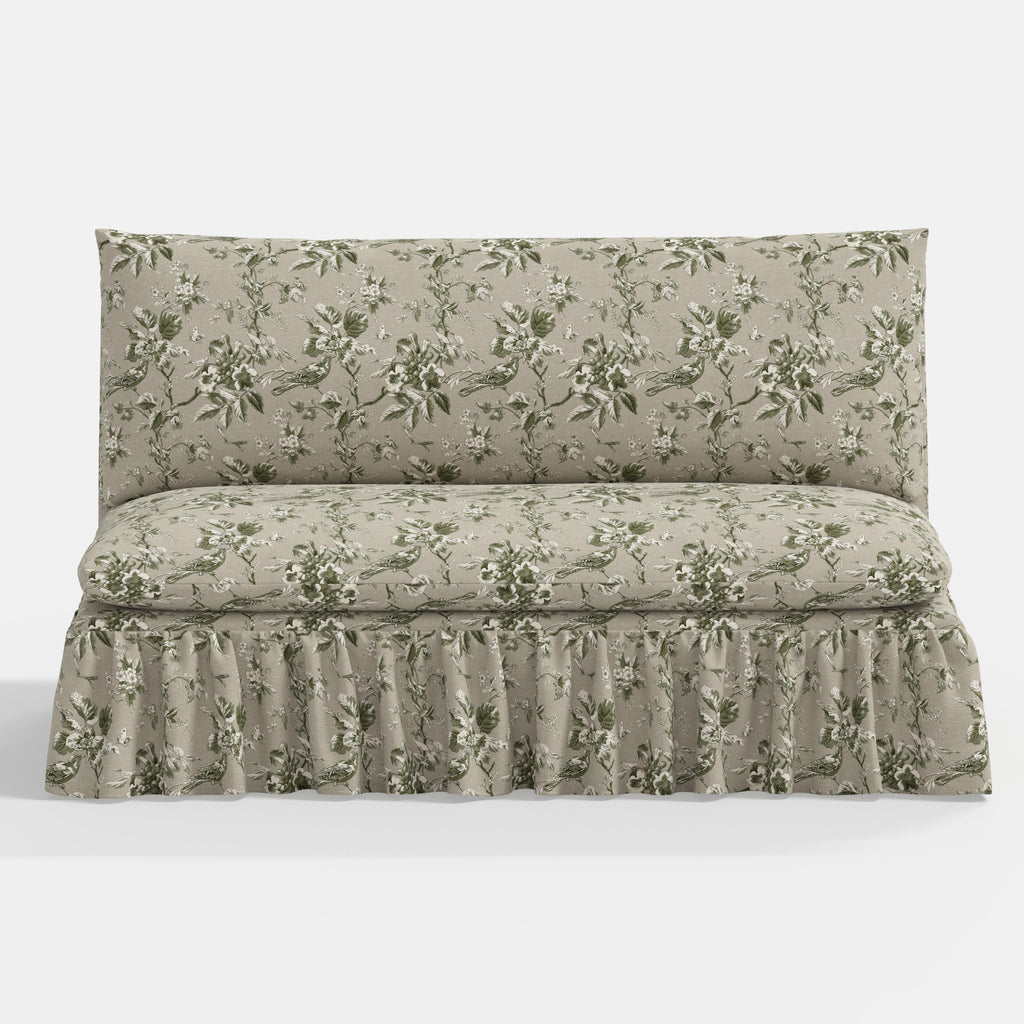 Thelma Settee in Michigan Bird Toile Olive