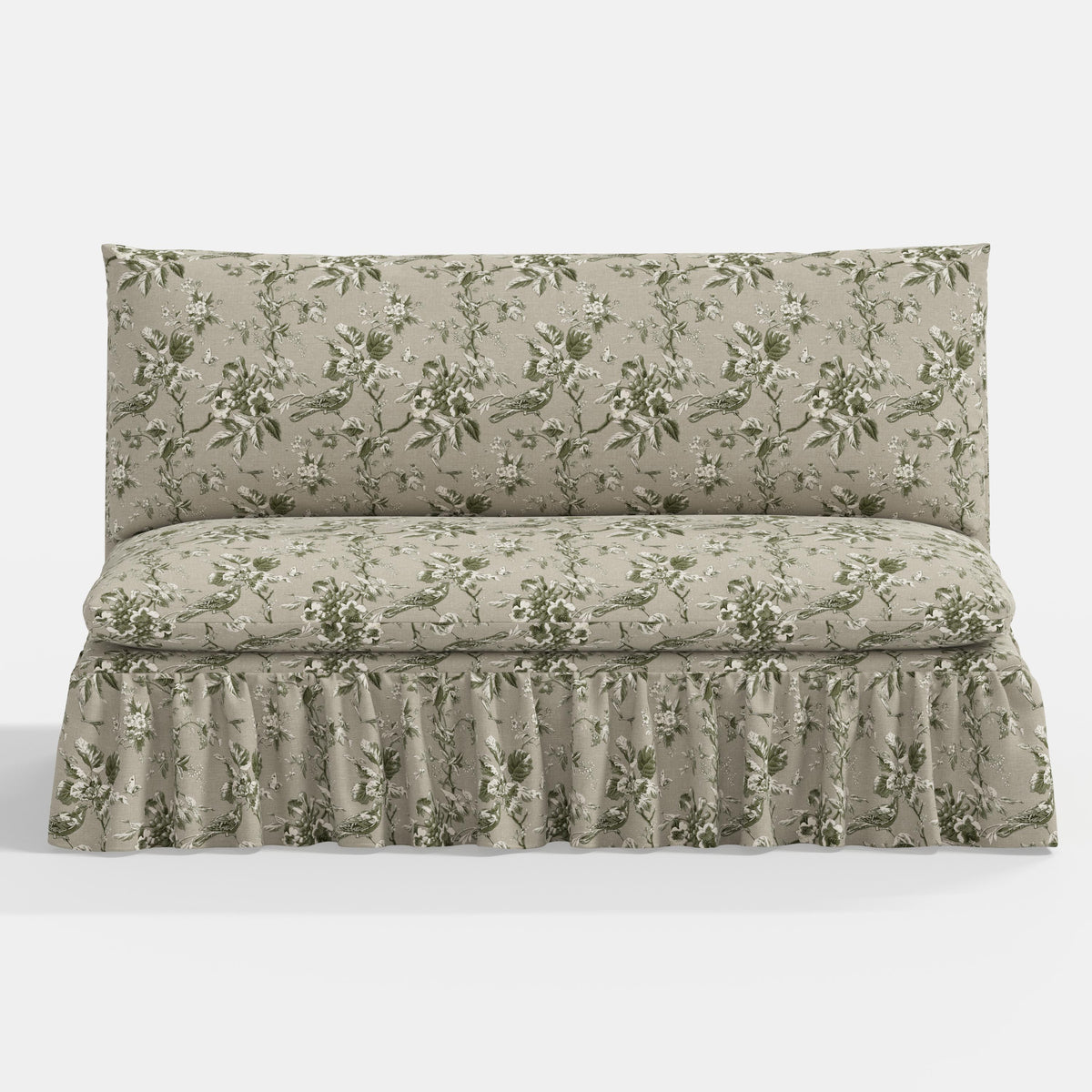 Thelma Settee in Michigan Bird Toile Olive