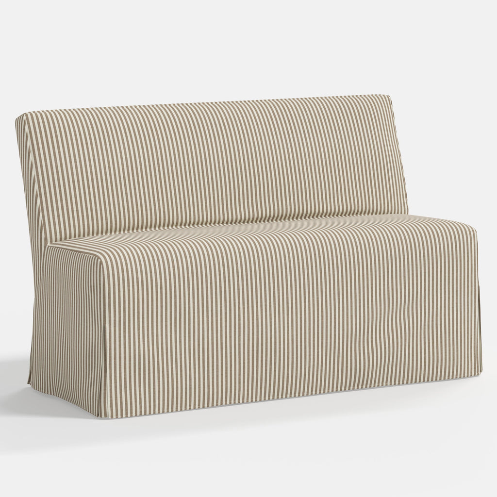 Lindy Slipcovered Dining Banquette in Jane Stripe Burlap