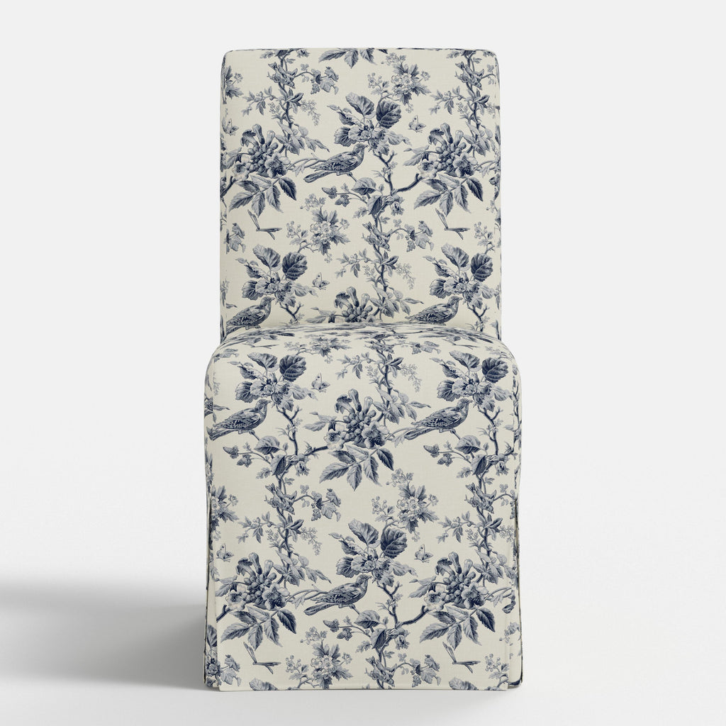 Lindy Slipcovered Dining Chair in Michigan Bird Toile Navy