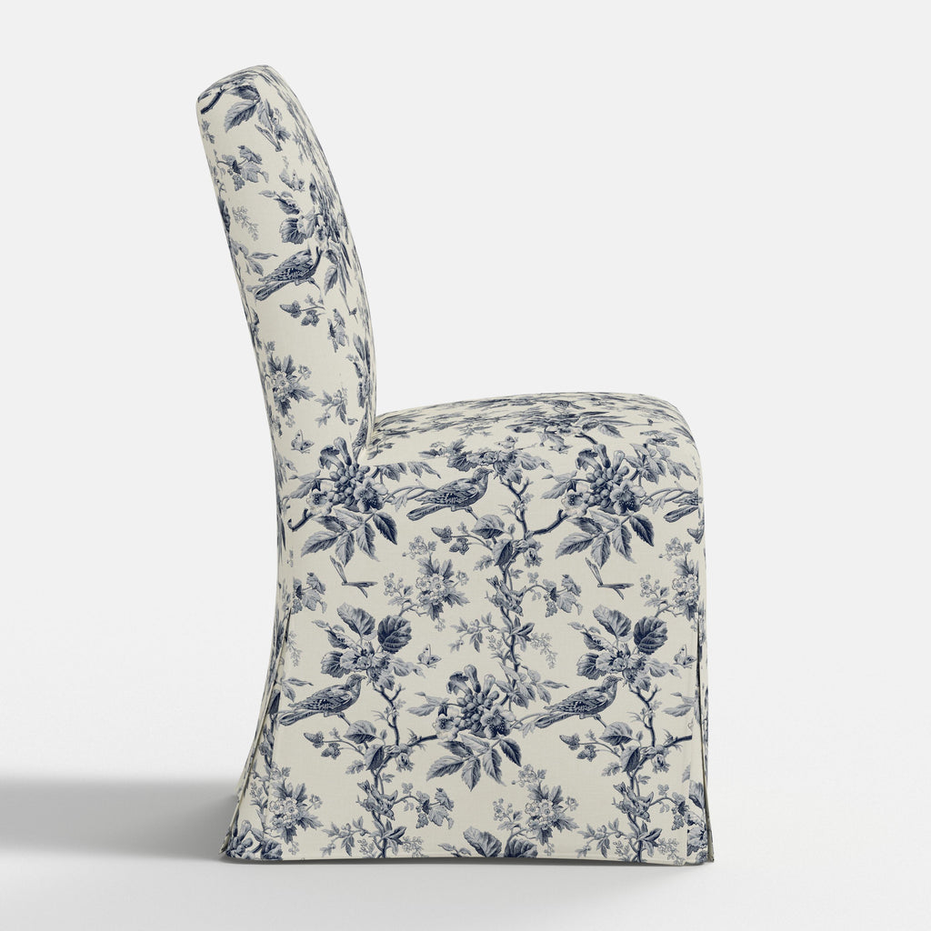 Lindy Slipcovered Dining Chair in Michigan Bird Toile Navy