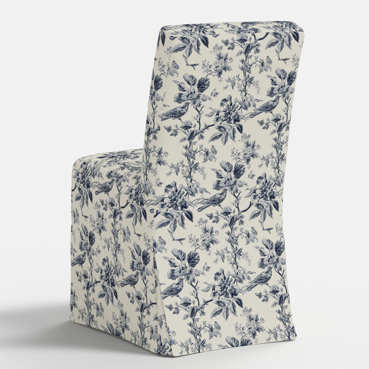 Lindy Slipcovered Dining Chair in Michigan Bird Toile Navy