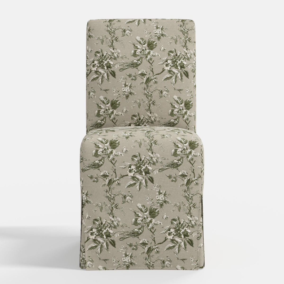 Lindy Slipcovered Dining Chair in Michigan Bird Toile Olive