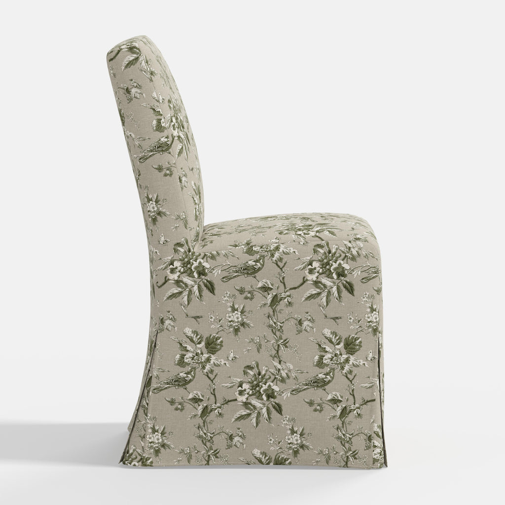 Lindy Slipcovered Dining Chair in Michigan Bird Toile Olive