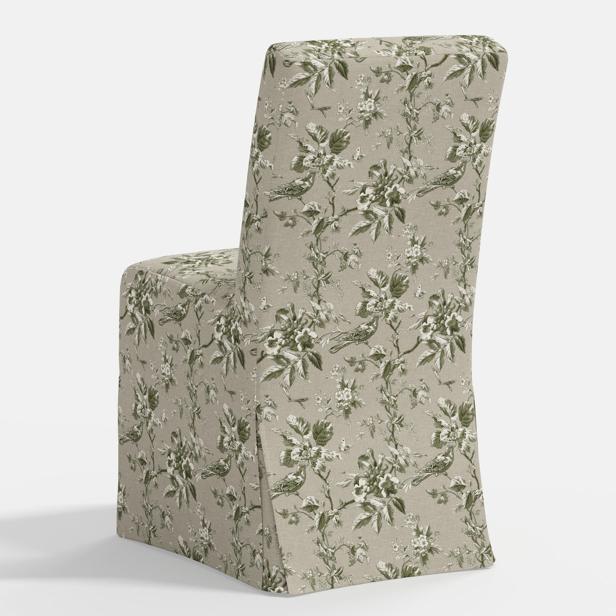 Lindy Slipcovered Dining Chair in Michigan Bird Toile Olive