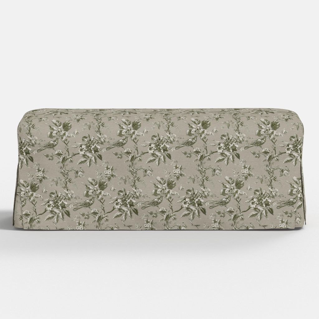 Lindy Slipcovered Dining Bench in Michigan Bird Toile Olive