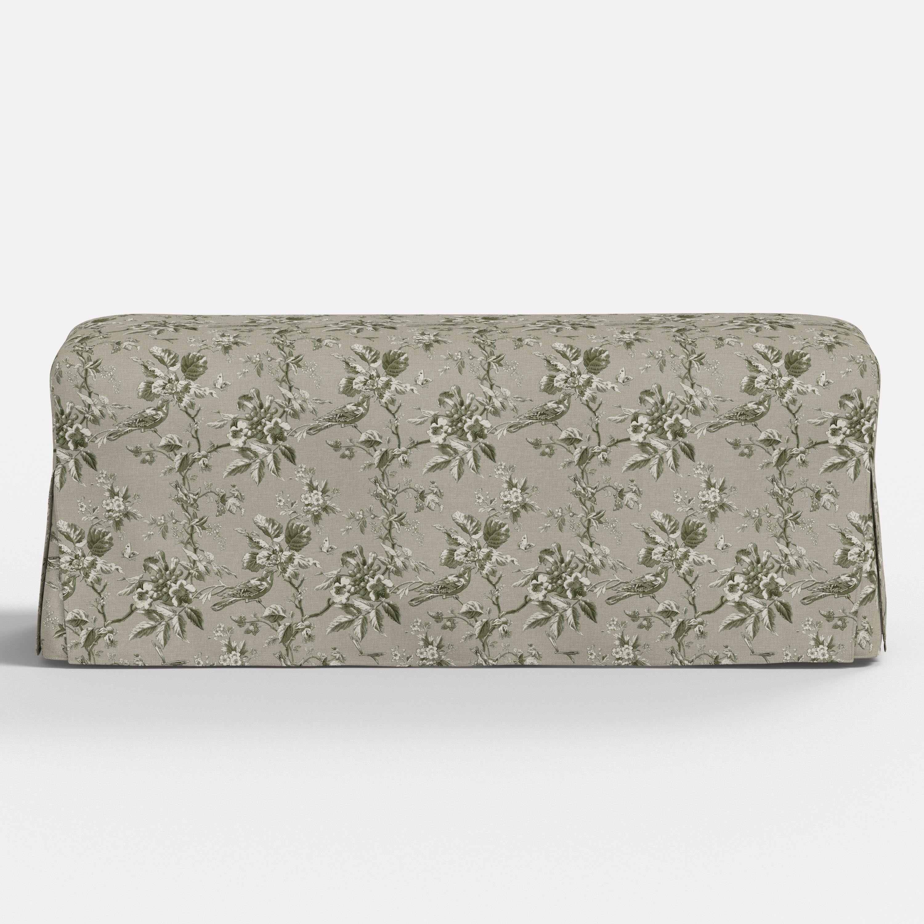 Lindy Slipcovered Dining Bench in Michigan Bird Toile Olive