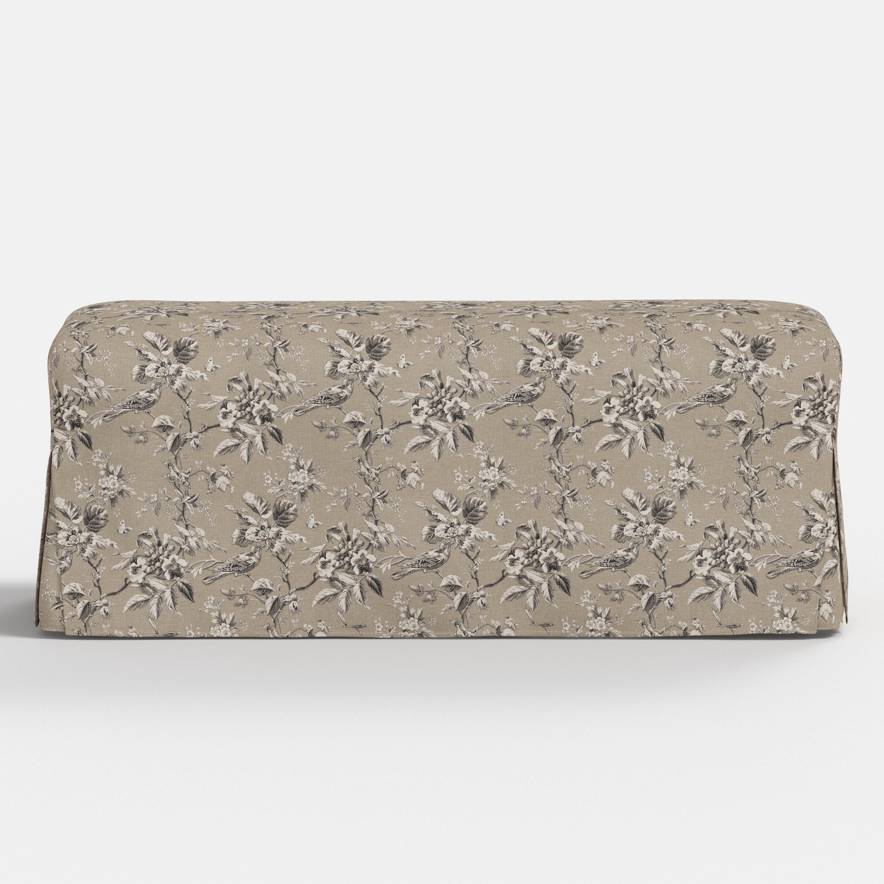 Lindy Slipcovered Dining Bench in Michigan Bird Toile Sand