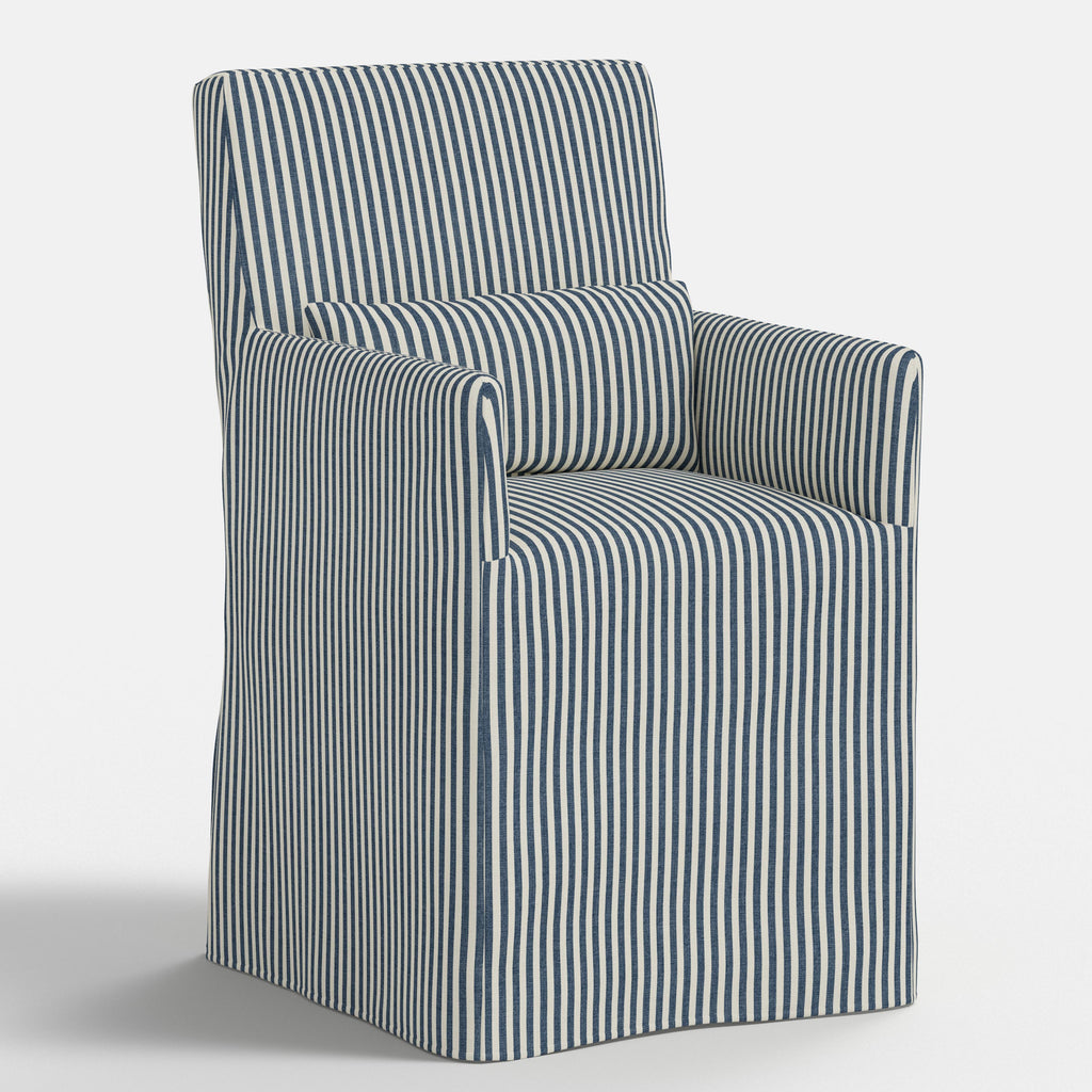Lindy Slipcovered Arm Dining Chair in Jane Stripe Denim