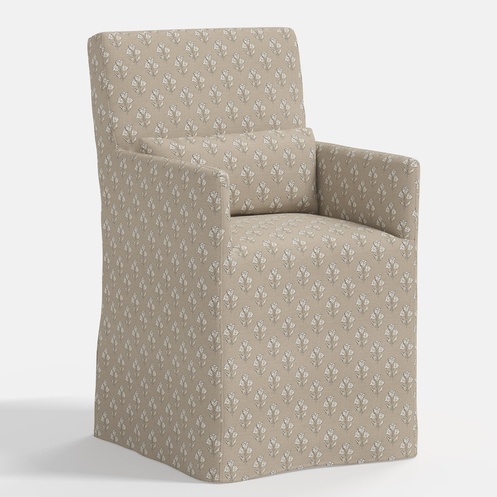 Lindy Slipcovered Arm Dining Chair in Francie Tan