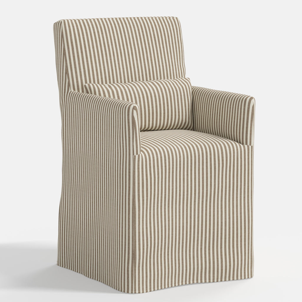 Lindy Slipcovered Arm Dining Chair in Jane Stripe Burlap