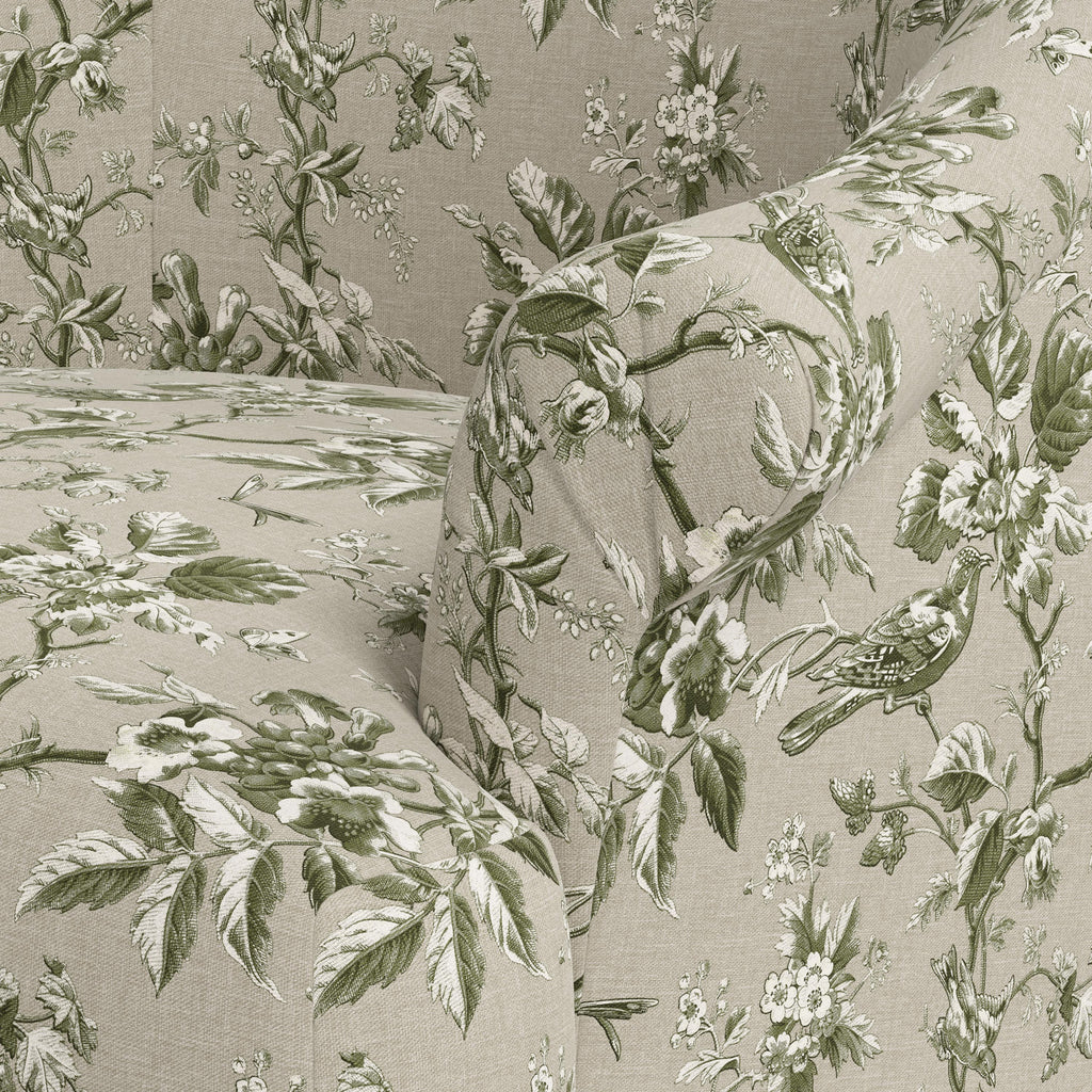 Marie Swivel Chair in Michigan Bird Toile Olive