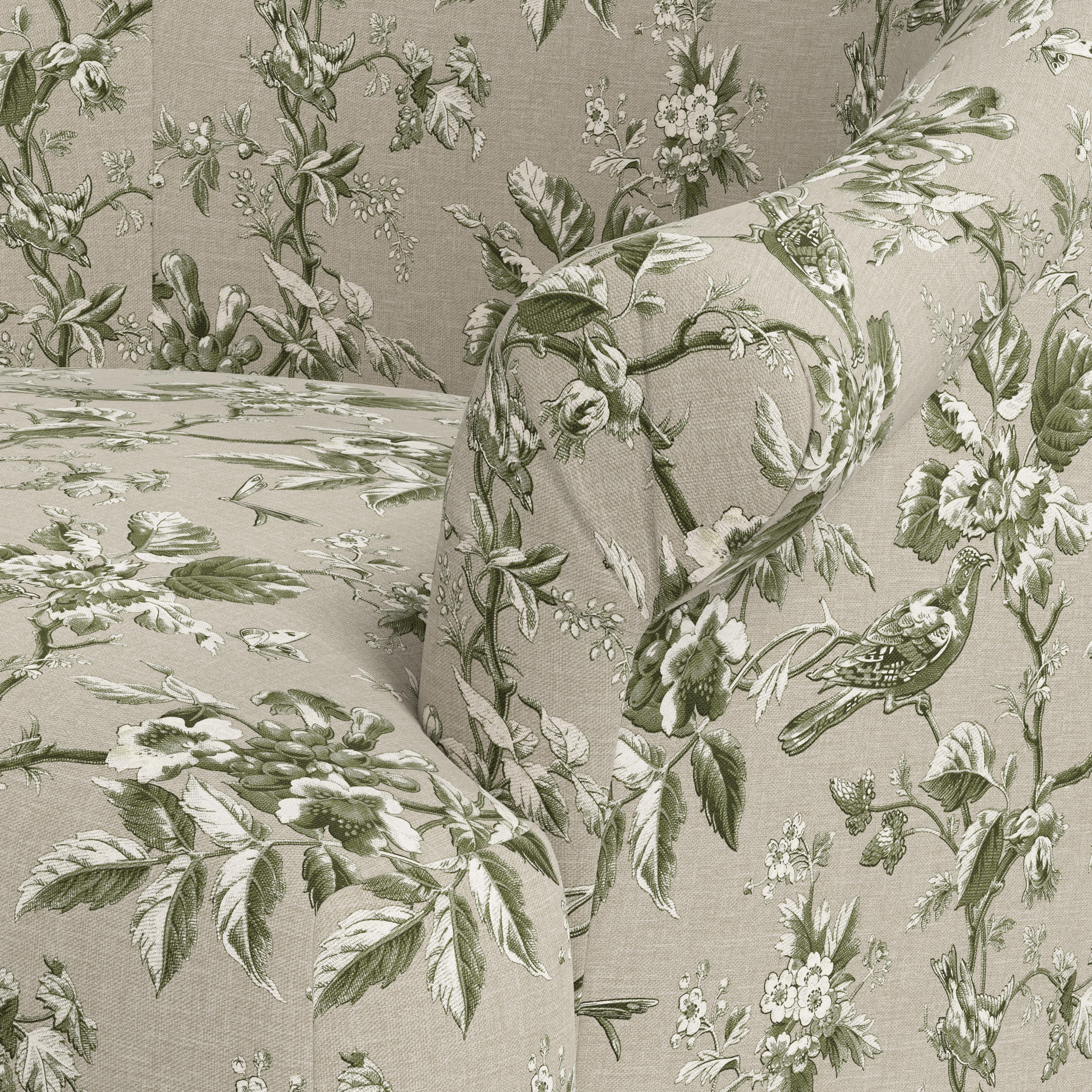 Marie Swivel Chair in Michigan Bird Toile Olive