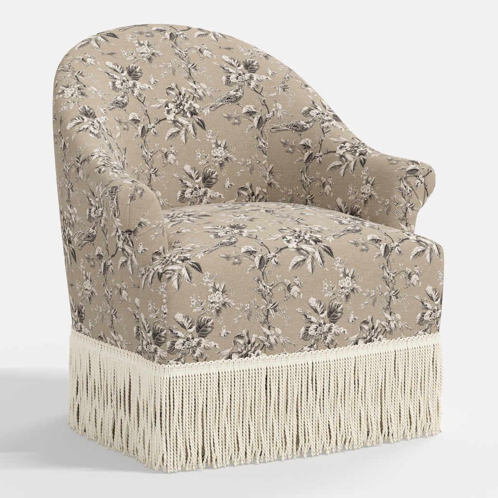 Marie Swivel Chair in Michigan Bird Toile Sand