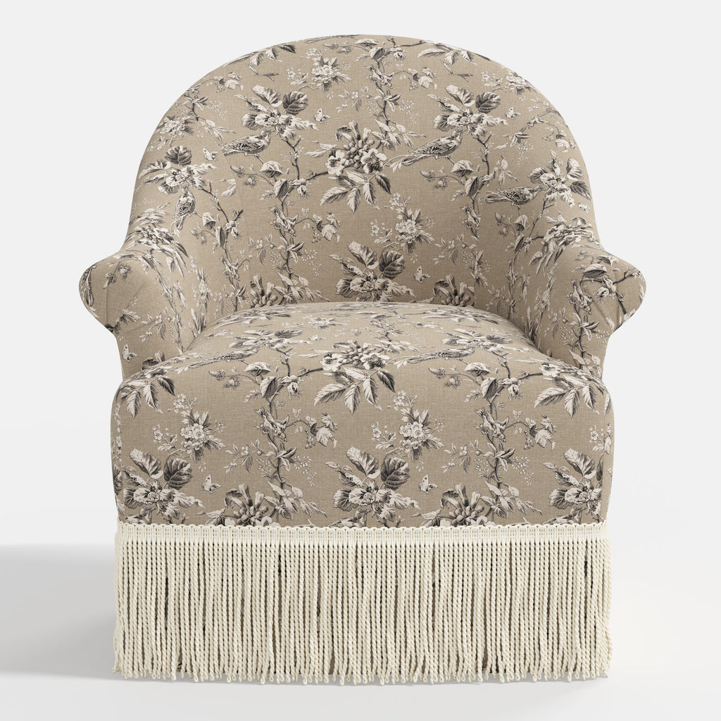 Marie Swivel Chair in Michigan Bird Toile Sand