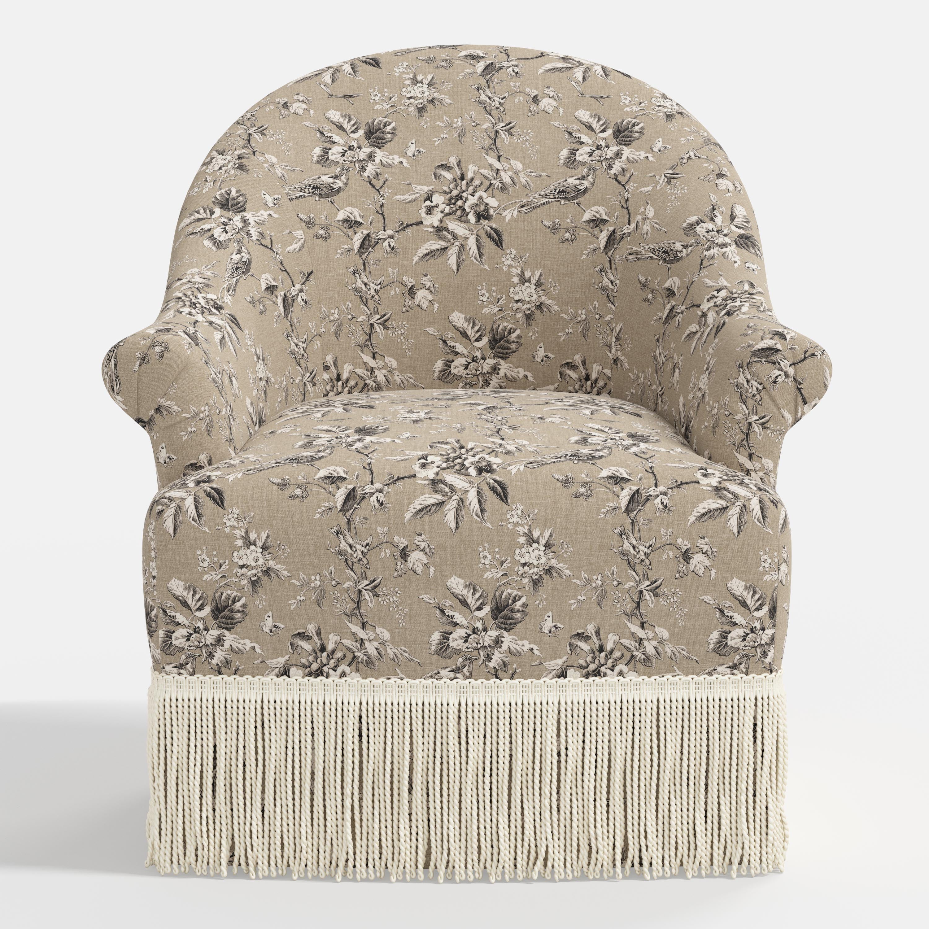 Marie Swivel Chair in Michigan Bird Toile Sand