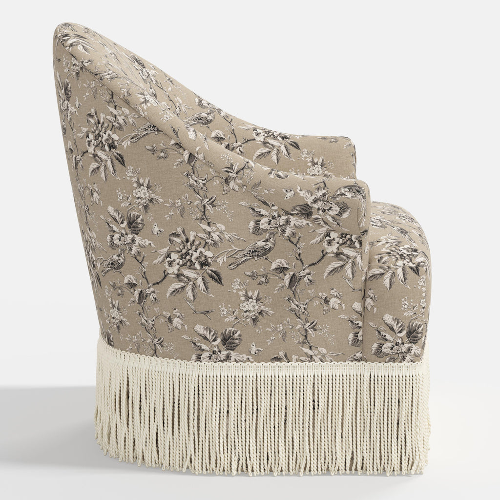 Marie Swivel Chair in Michigan Bird Toile Sand