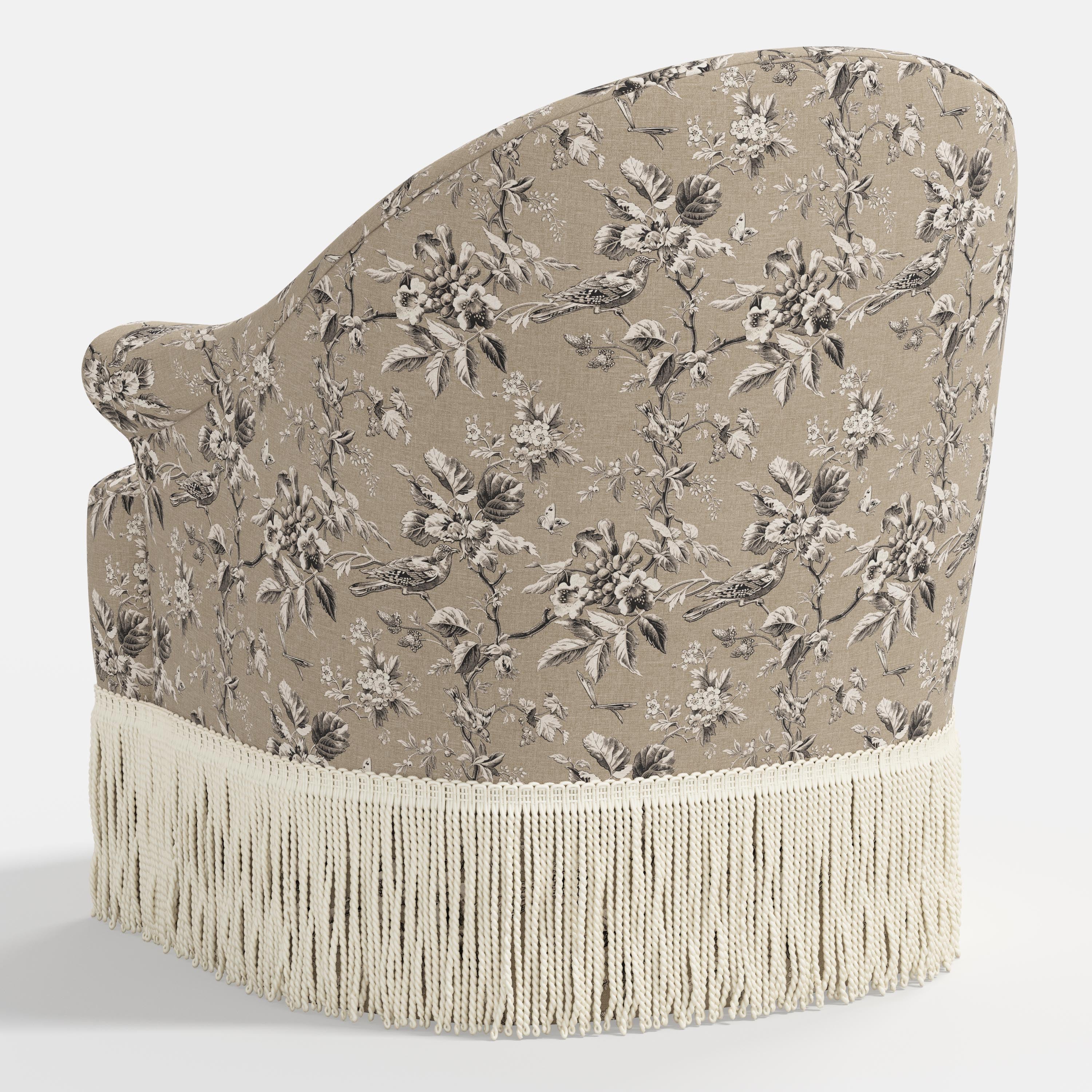 Marie Swivel Chair in Michigan Bird Toile Sand
