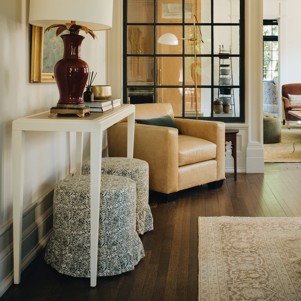 Bernadette Ottoman in Willow Vine Navy