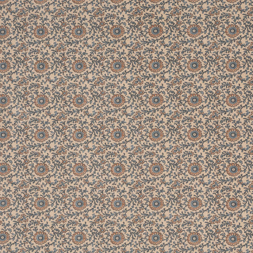 Floral Garden in Blue & Copper Fabric Swatch