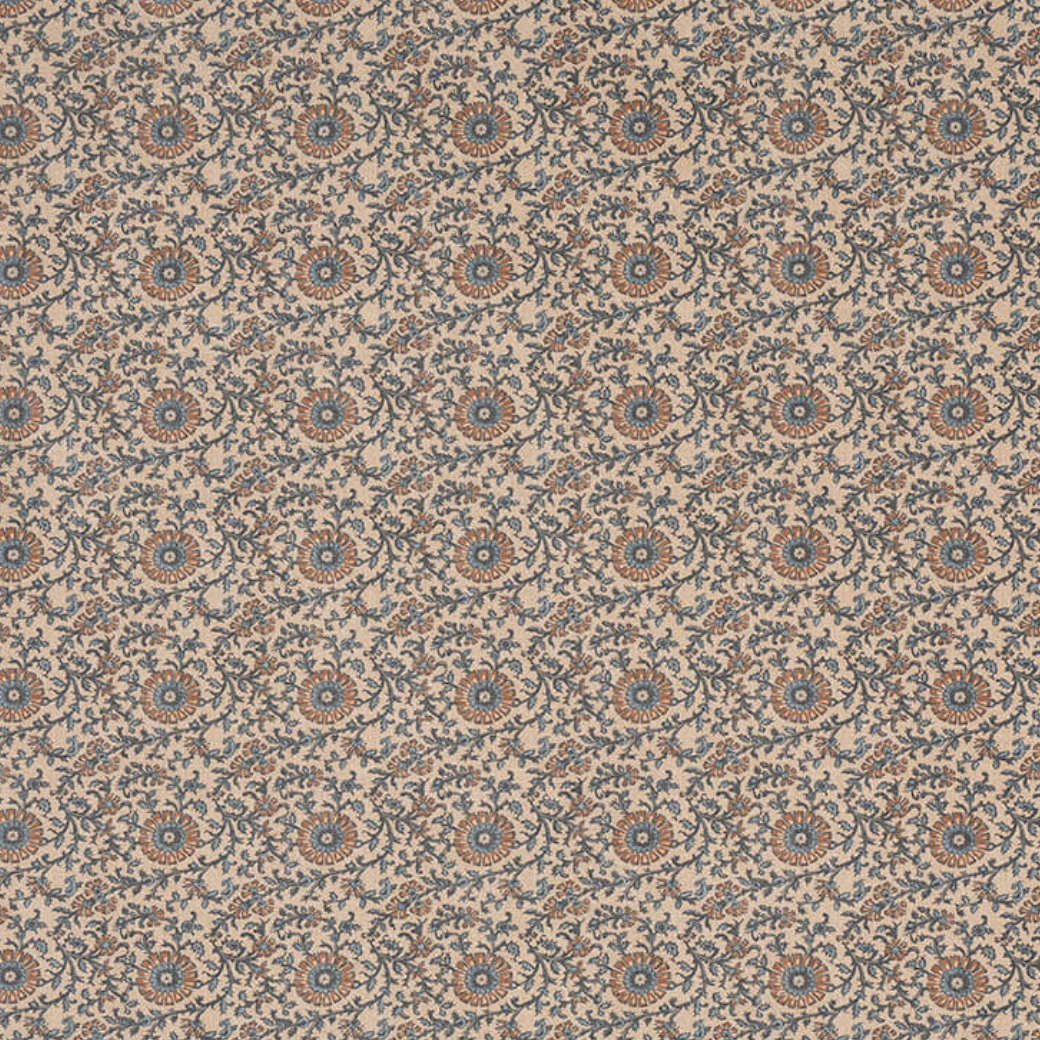 Floral Garden in Blue & Copper Fabric Swatch