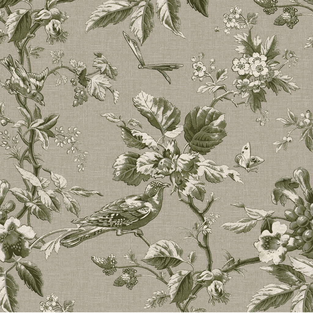 Lindy Slipcovered Dining Bench in Michigan Bird Toile Olive