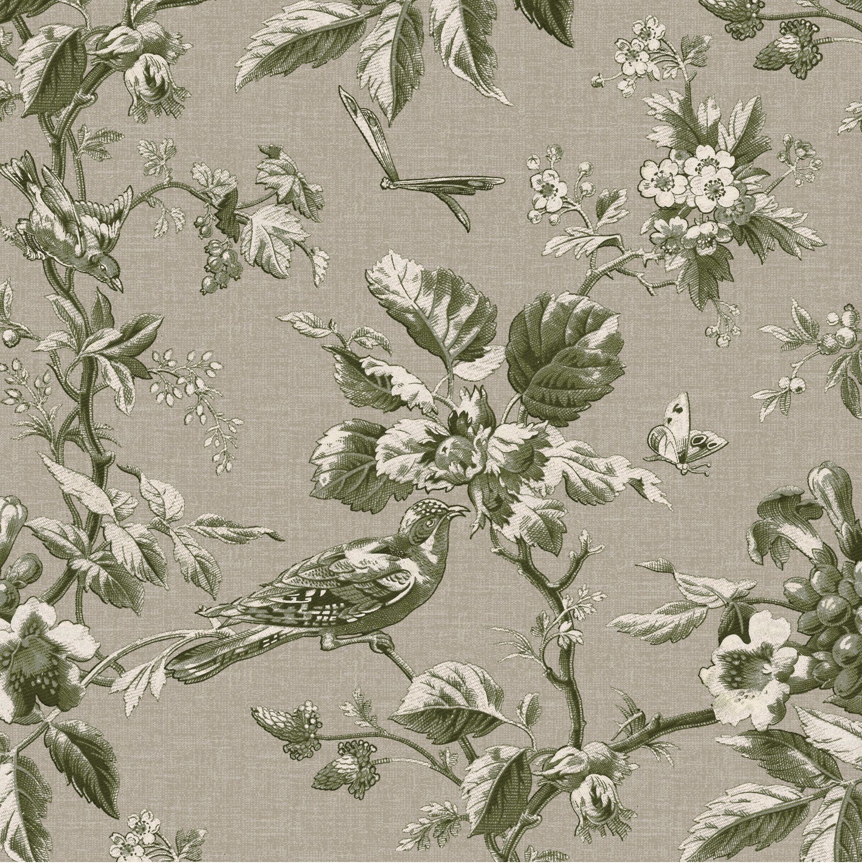 Lindy Slipcovered Dining Bench in Michigan Bird Toile Olive