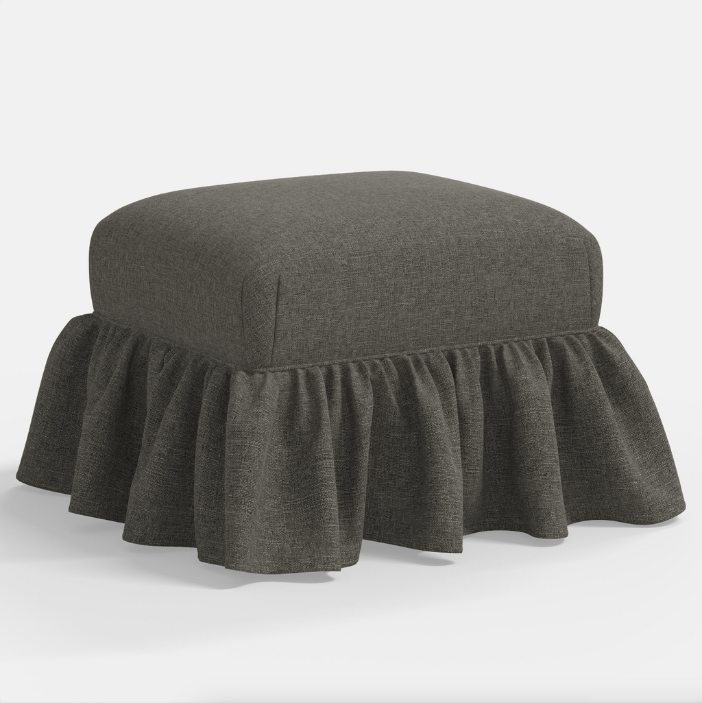 June Ottoman in Textured Linen Charcoal
