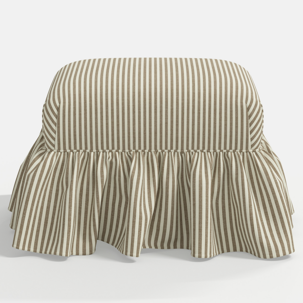 June Ottoman in Jane Stripe Burlap