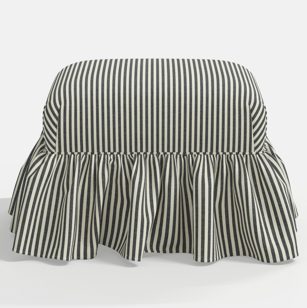 June Ottoman in Jane Stripe Carbon