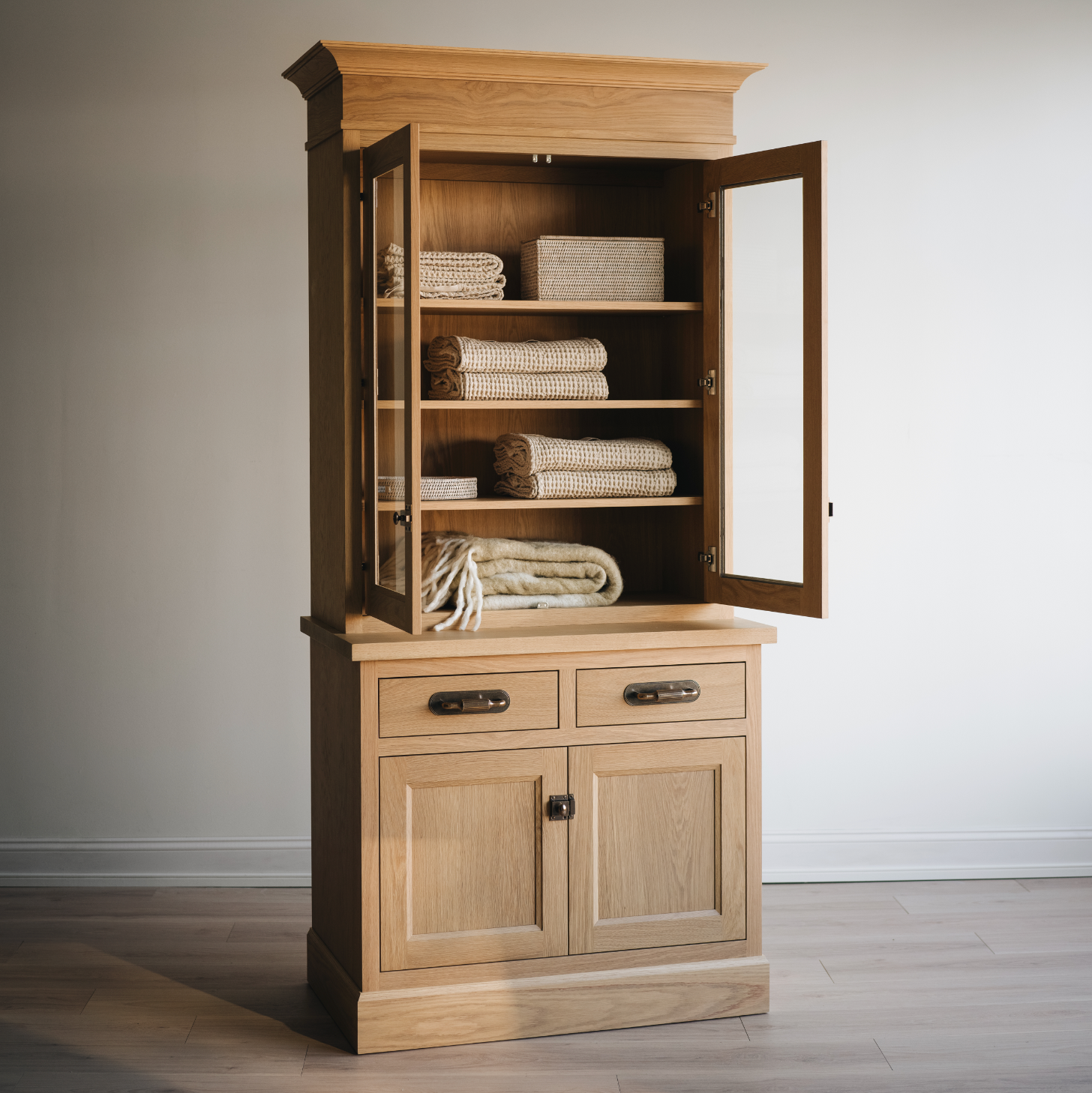Madison Glass Hutch - 2 Door / 2 Drawer Base