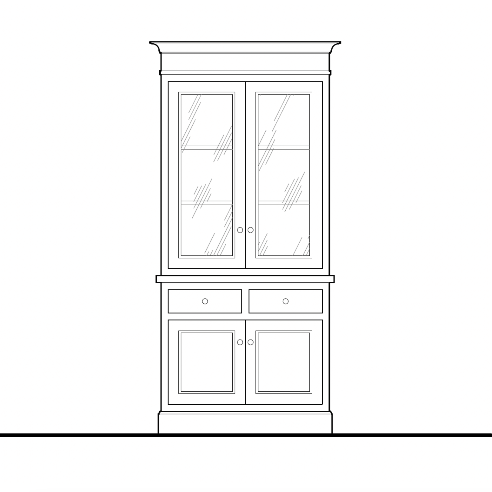 Madison Glass Hutch - 2 Door / 2 Drawer Base