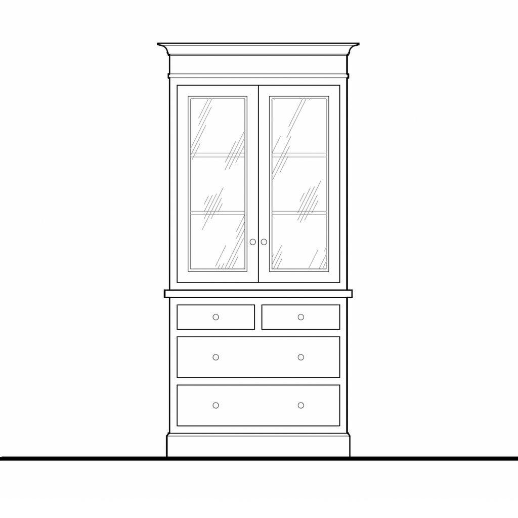 Madison Glass Hutch - 4 Drawer Base