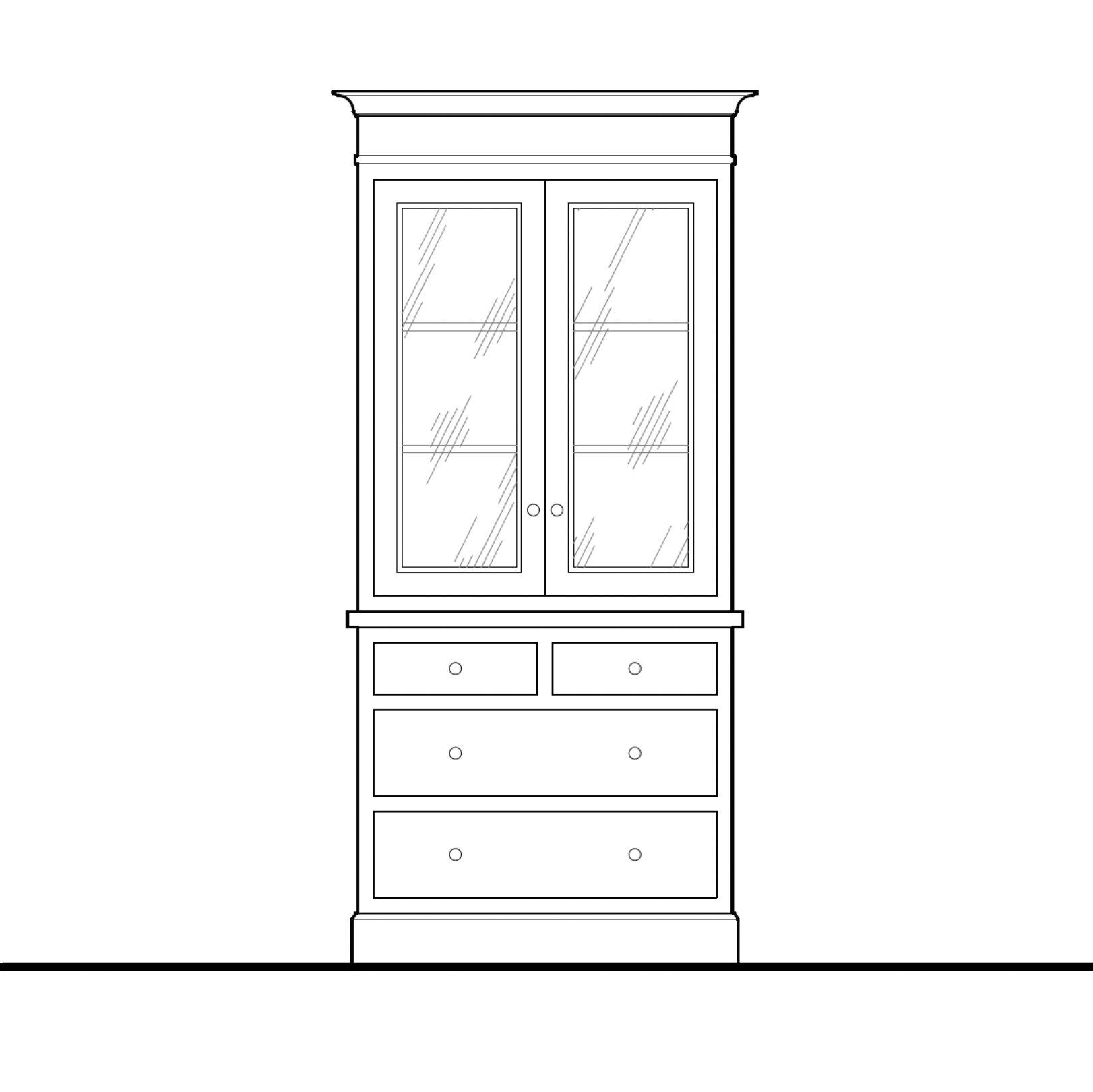 Madison Glass Hutch - 4 Drawer Base
